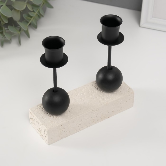 Подсвечник гипс, металл на 2 свечи "Два шарика" d=2,5 см 5,4х15х15 см