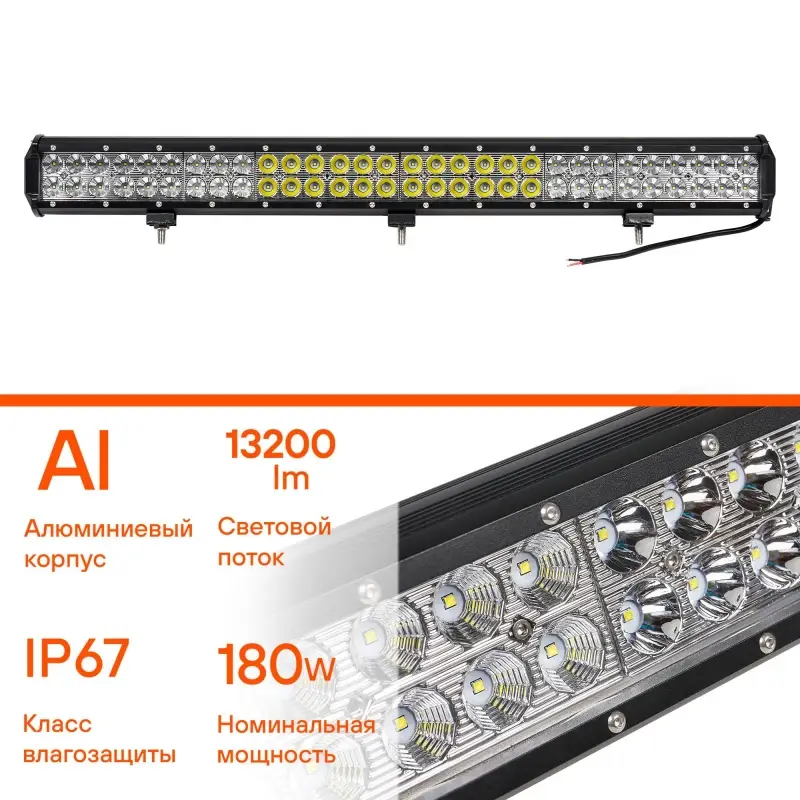 Фара светодиодная (балка) двухрядная, 60 LED комбинир. свет, 180W, (710х78х65) 12/24V