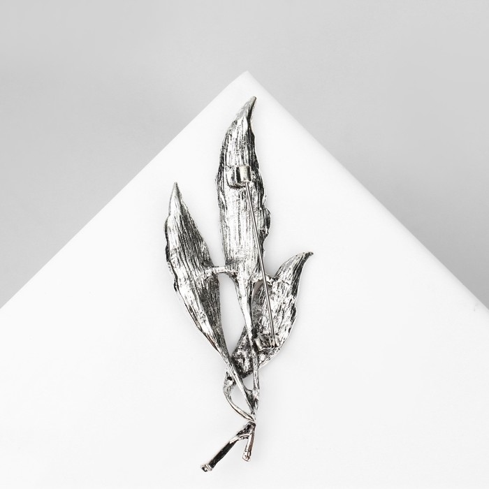 Брошь Брошь "Листья" трио, цвет серый в чернёном серебре