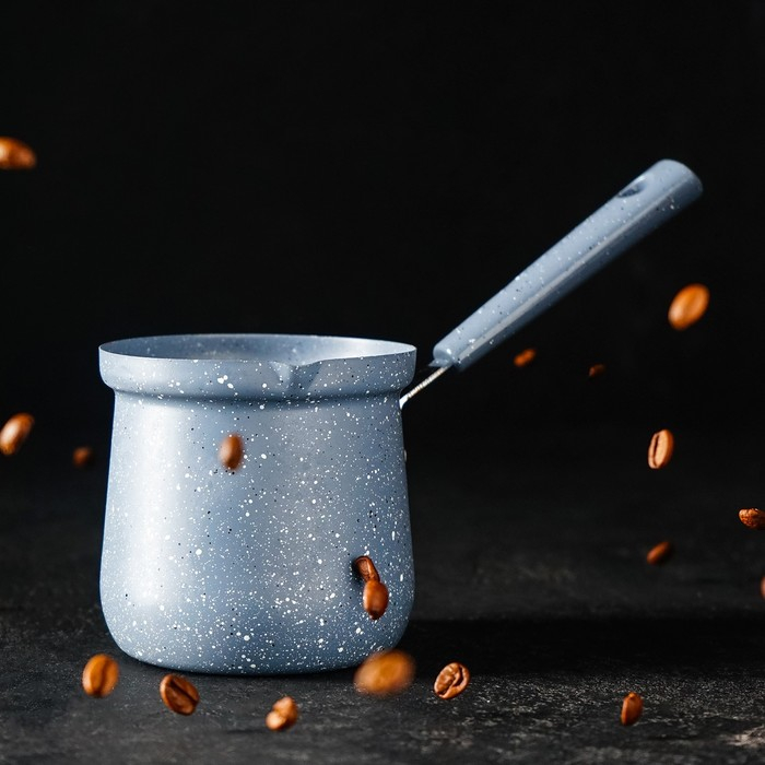 Турка Доляна «Мрамор грэй», 450 мл, d=9 см, 20×9×14 см, пластиковая ручка, антипригарное покрытие, индукция, цвет серый Турка Доляна «Мрамор грэй», 450 мл, d=9 см, 20×9×14 см, пластиковая ручка, антипригарное покрытие, индукция, цвет серый