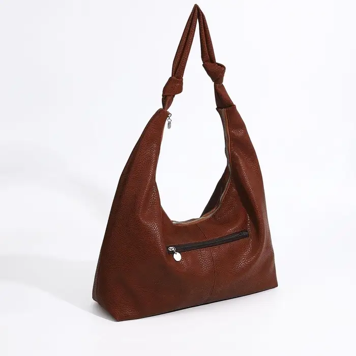 Сумка - мешок женская на молнии, 39&times;11&times;27 см, коричневая