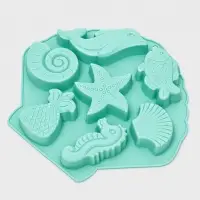 Форма для выпечки Доляна &laquo;Морские обитатели&raquo;, силикон, 26&times;24&times;2.5 см, 7 ячеек, бирюзовая