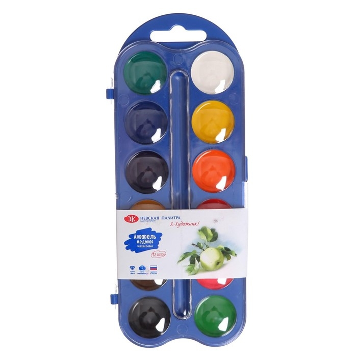 Акварель медовая ЗХК  Акварель медовая ЗХК "Я - Художник!", 12 цветов, в пластиковом пенале, без кисти