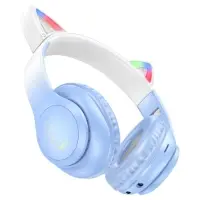Наушники беспроводные, полноразмерные, с ушками кошки, Hoco W42, Bluetooth 5.0, с шумоподавлением, с микрофоном, 400 мАч, синие