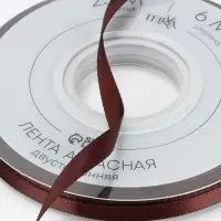 Лента атласная TEIRA, двухсторонняя, 6 мм, 25&plusmn;1 м, коричневая №0850