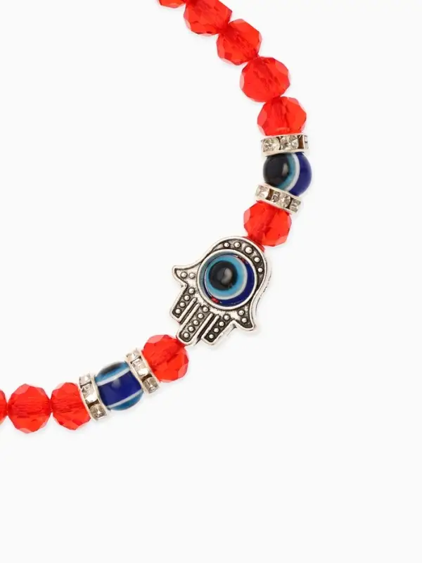 Браслет-оберег &laquo;Красная нить&raquo;, рука счастья Хамса, хрусталики, синий в чернёном серебре, d=8 см