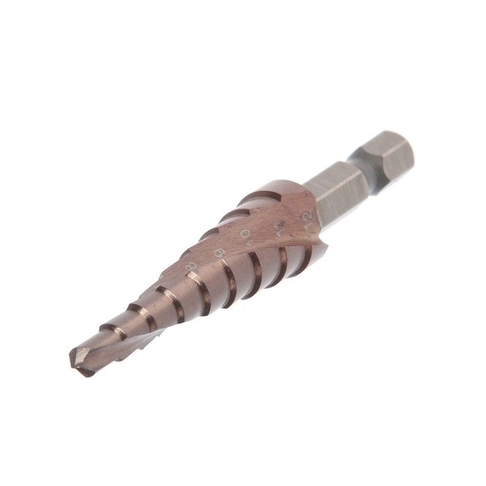 Сверло ступенчатое ТУНДРА ПРОФИ, HSS-Co, спиральный профиль, шестигранный хвостовик, 4-12 мм Сверло ступенчатое ТУНДРА ПРОФИ, HSS-Co, спиральный профиль, шестигранный хвостовик, 4-12 мм