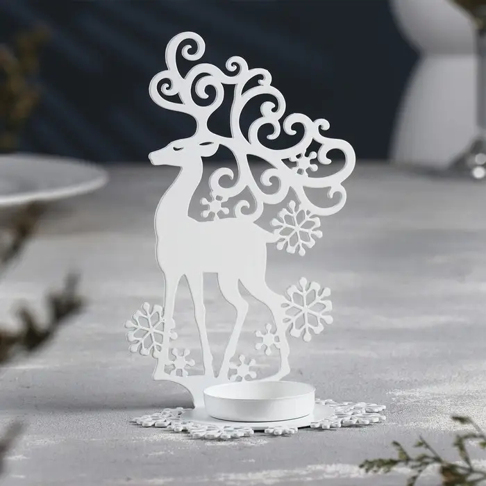 Подсвечник  Подсвечник "Олень" металл на одну свечу, 6,5х9,6х14,5 см, белый
