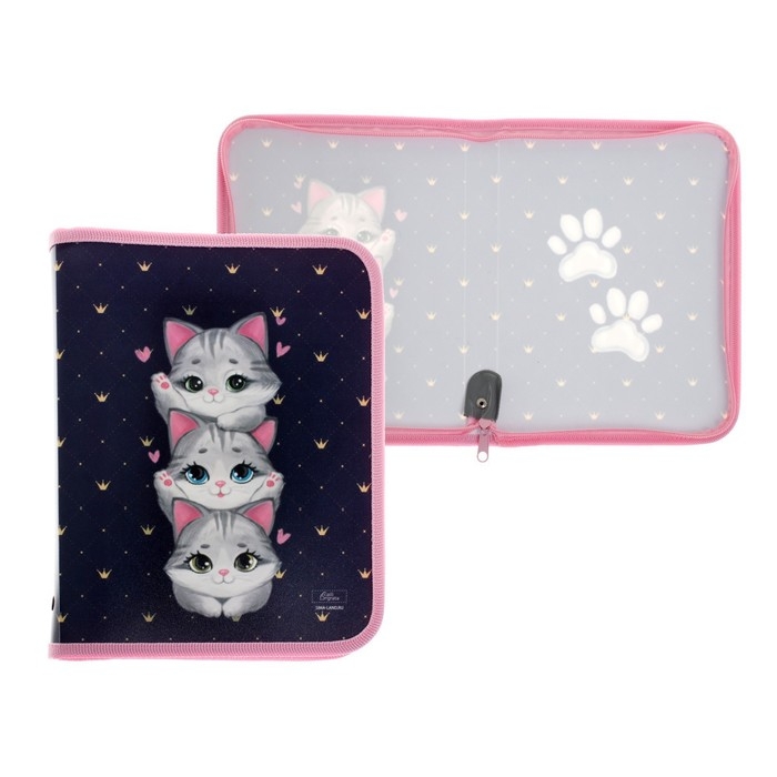 Папка для тетрадей А5, 180 х 230 х 25 мм, молния вокруг, пластиковая 0.5, ПМ-А5-04 Calligrata  Папка для тетрадей А5, 180 х 230 х 25 мм, молния вокруг, пластиковая 0.5, ПМ-А5-04 Calligrata "Котики"