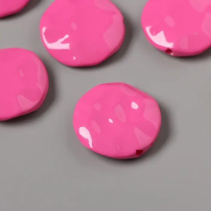 Бусины для творчества акрил Бусины для творчества акрил "Плоский мятый круг" розовый 2,5х2,5х0,6 см