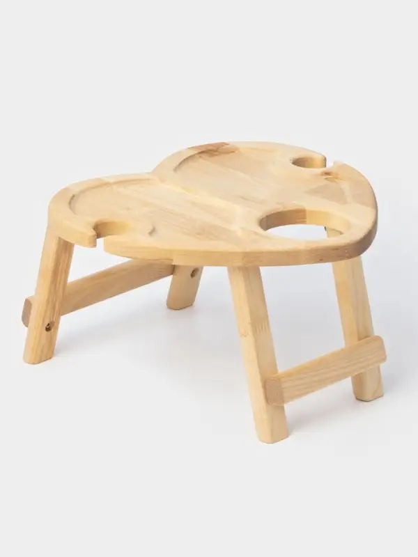 Столик - поднос для вина в форме сердца Adelica, с менажницей и складными ножками, на 2 персоны, d=30&times;1.8 см, дерево берёза