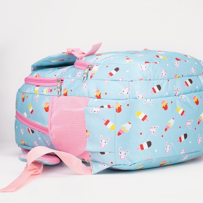 Рюкзак школьный, отдел на молнии, 2 наружных кармана, 2 боковых кармана, цвет голубой