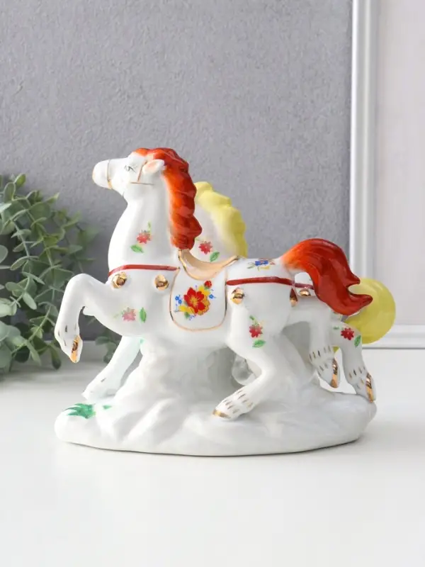Сувенир керамика "Двойка коней расписные" цветные с золотом 20х9,8х18 см