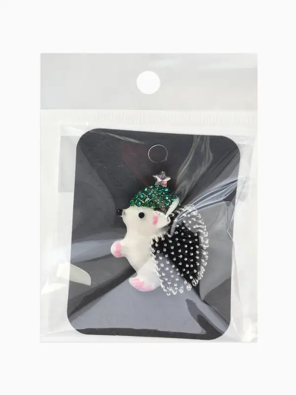 Брошь &laquo;Ежик&raquo; в шапке со звездой, цветная в чернёном серебре