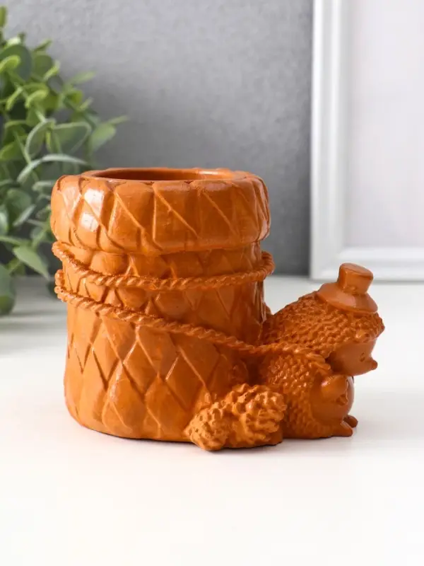 Сувенир карандашница «Ёжик с корзиной», 9×8×12 см, красная глина