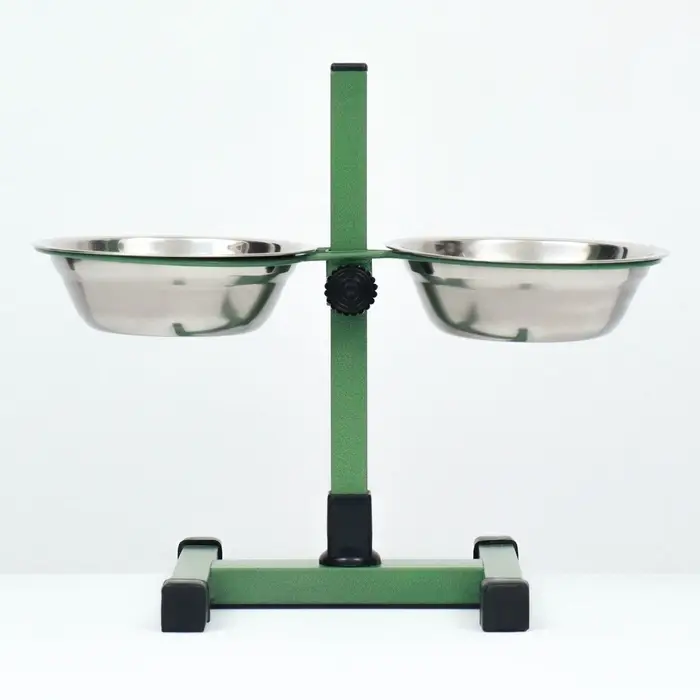 Подставка с мисками, 2&times;500 мл, высота 30 см, разборная, зелёная