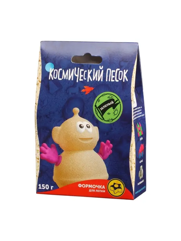 Игрушки в наборе ТМ Игрушки в наборе ТМ "Космический песок" зелёный + формочка 150 г. Пакет.