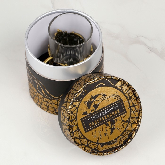 Подстаканник со стаканом  Подстаканник со стаканом "Лучший рыбак", 12,5 х 12,5 х 13 см