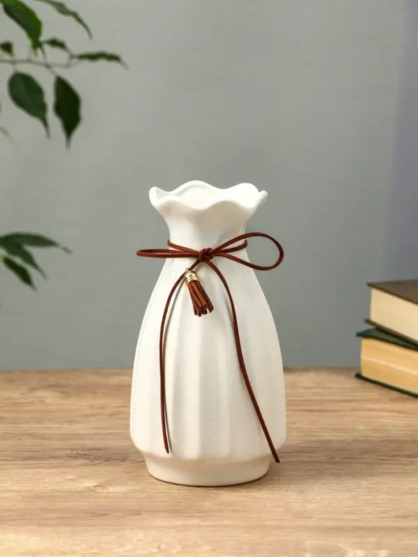 Ваза керамика настольная Ваза керамика настольная "Шерон" полосы шнур, 19,5х10х7,5 см, белый