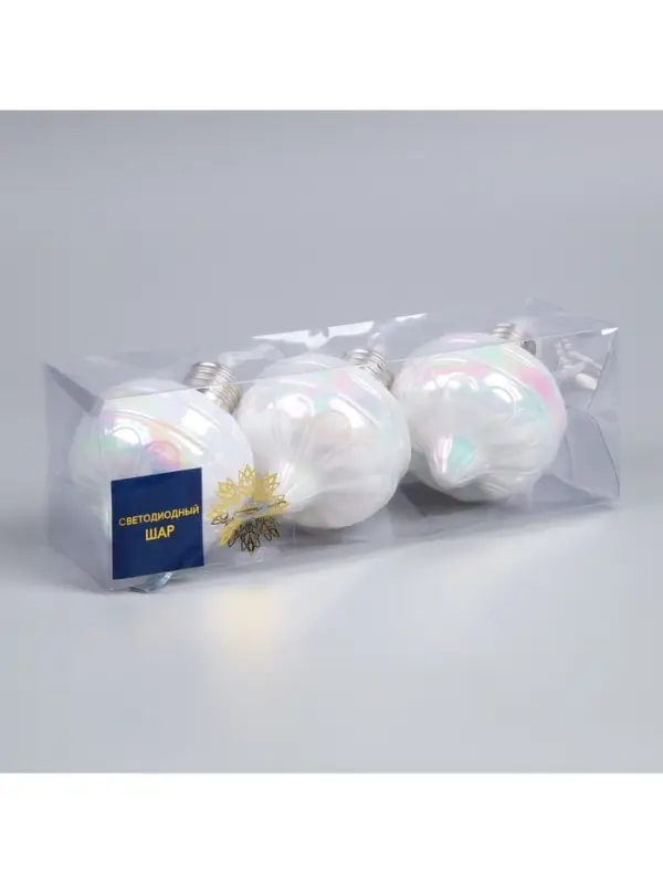 Набор ёлочных шаров &laquo;Ретро&raquo;, 3 шт., 8&times;7 см, 3 LED, от батареек AG13&times;9, свечение тёплое белое