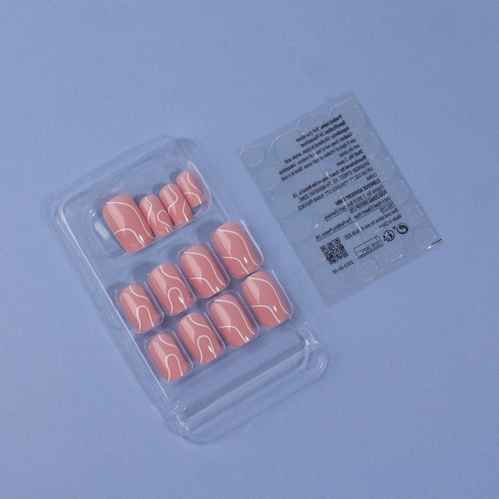 Накладные ногти &laquo;lines&raquo;, 24 шт, с клеевыми пластинами, форма мягкий квадрат, цвет нежно-розовый