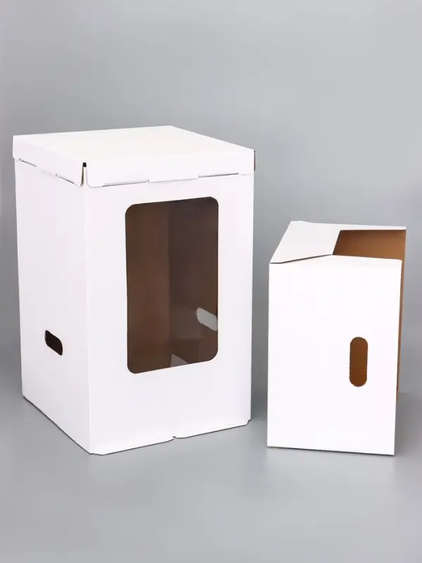 Коробка под торт, белая, с окном, 32.5&times;32.5&times;45 см