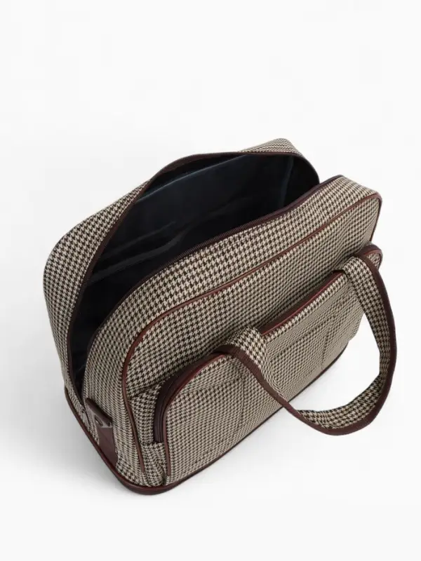 Сумка дорожная на молнии, наружный карман, длинный ремень, бежевая/коричневая