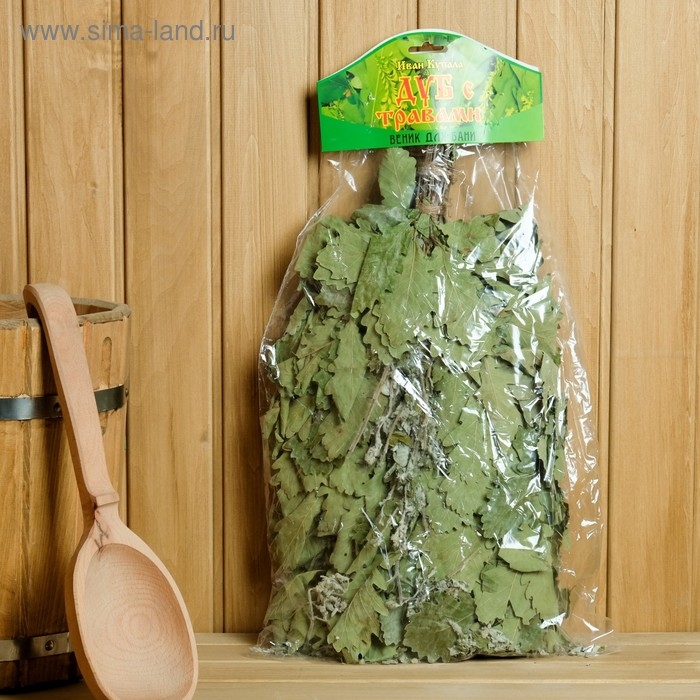 Веник для бани дубовый с мятой, в индивидуальной упаковке Веник для бани дубовый с мятой, в индивидуальной упаковке