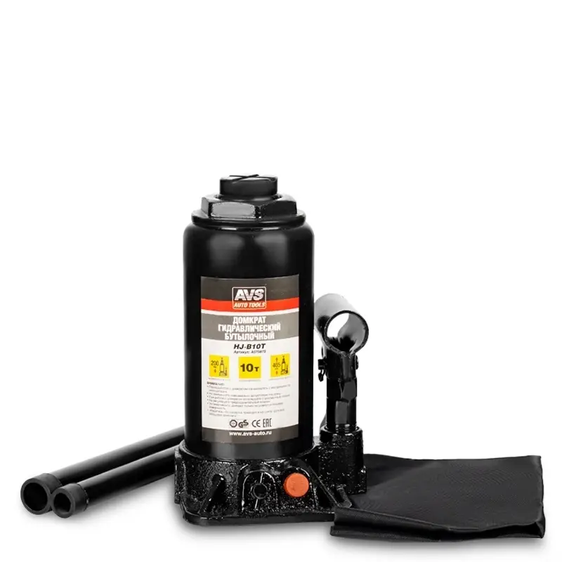 Домкрат гидравлический AVS HJ-B10T, 10т, 200-405мм. с клапаном (сумка, ремкомплект)