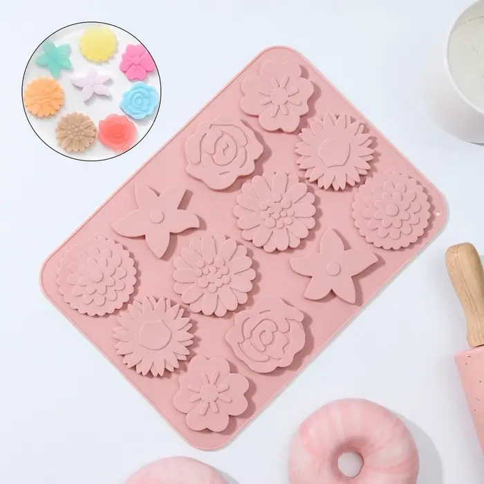 Форма для шоколада Доляна «Цветочная поляна», силикон, 22,5×16,5×0,5 см, 12 ячеек, цвет МИКС Форма для шоколада Доляна «Цветочная поляна», силикон, 22,5×16,5×0,5 см, 12 ячеек, цвет МИКС