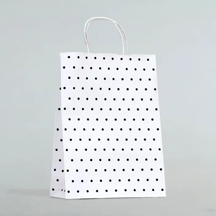 Пакет крафт, белый, «Горошек», 24 х 10 х 32 см 1 шт Пакет крафт, белый, «Горошек», 24 х 10 х 32 см 1 шт