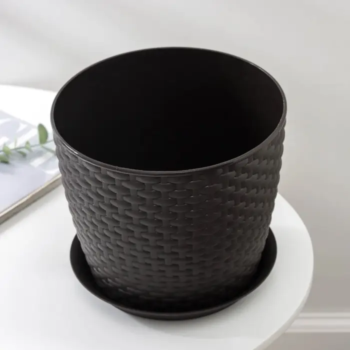 Горшок для цветов с поддоном &laquo;Ротанг&raquo;, 4.7 л, d=15 см, h=14 см, пластиковый, коричневый