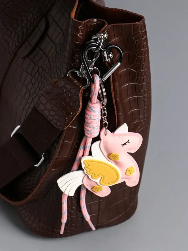 Брелок на карабине кожзам, текстиль  Брелок на карабине кожзам, текстиль "Единорог с крыльями" розовый, с узлом 24х10,5х1,5 см