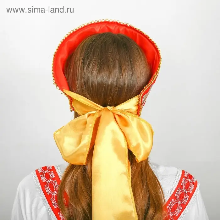 Кокошник прямой «Павлово-Посадский узор» на красном Кокошник прямой «Павлово-Посадский узор» на красном