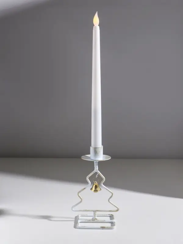 Подсвечник металл на 1 свечу  Подсвечник металл на 1 свечу "Ёлочка" белый с патиной d=2,3 см 8,5х7,5х16 см