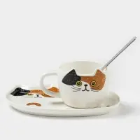 Чайная пара &laquo;Котик&raquo;, 3 предмета: чашка 200 мл, блюдце 18.8&times;13.6 см, ложка, керамика, белая