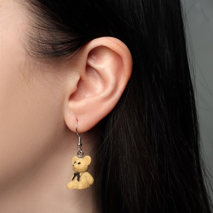 Серьги ассорти «Вкусняшки» печенье мишка, цвет коричнево-чёрный в серебре Серьги ассорти «Вкусняшки» печенье мишка, цвет коричнево-чёрный в серебре