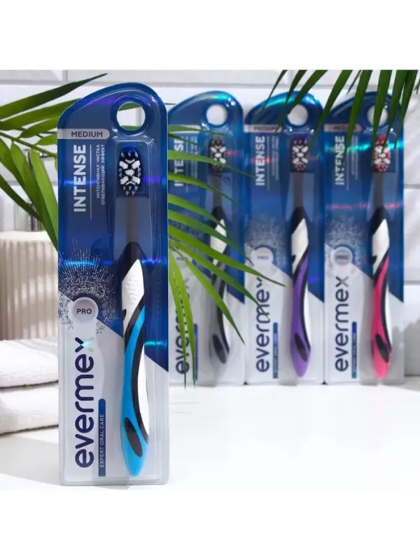 Зубная щётка Evermex Intense, средней жёсткости, микс, 1 шт.