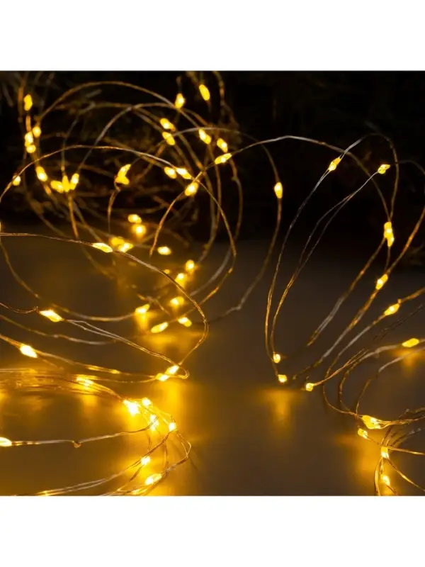 Гирлянда &laquo;Нить&raquo; 10 м, роса, IP20, серебристая нить, 100 LED, свечение жёлтое, 12 В