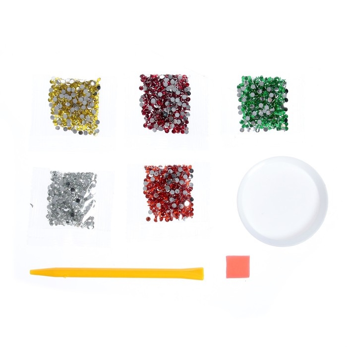 Алмазная мозаика на новый год с частичным заполнением для детей на открытке «Котик у ёлочки», А5, набор для творчества