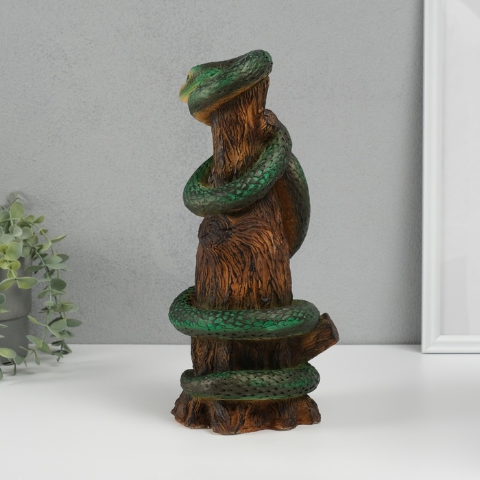 Новогодняя копилка  Новогодняя копилка "Змея на пеньке"  33 х 14 х 15 см, зеленый