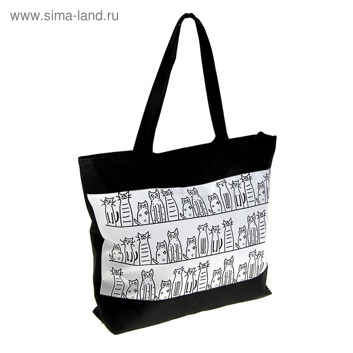 Сумка-шопер на молнии, с подкладом, цвет бежевый/чёрный Сумка-шопер на молнии, с подкладом, цвет бежевый/чёрный