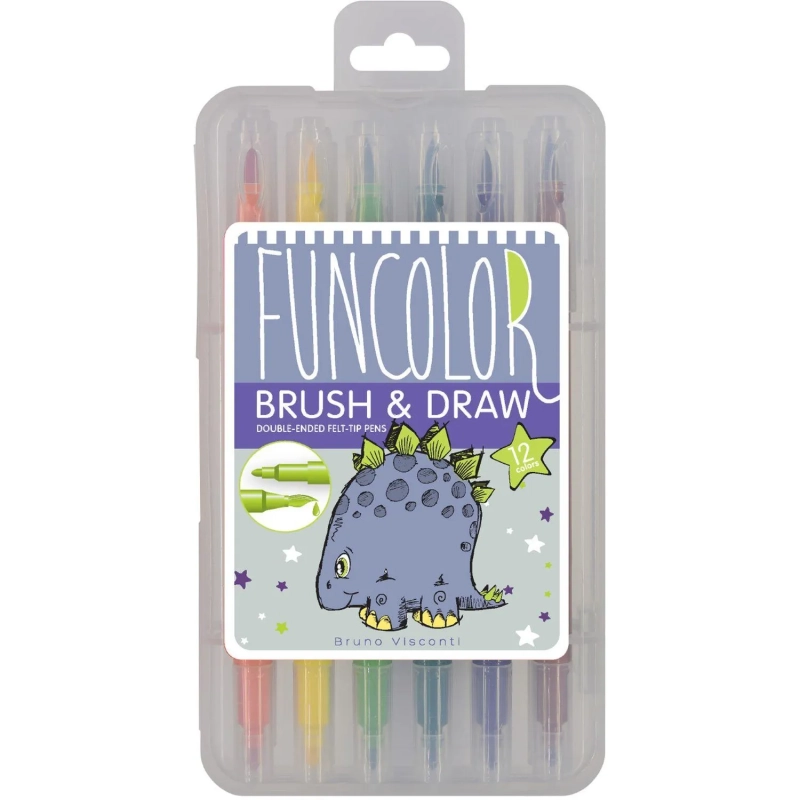 Фломастеры КИСТОЧКИ ДВУСТОРОННИЕ FUNCOLOR 12цв,в пластиковом пенале 32-0047