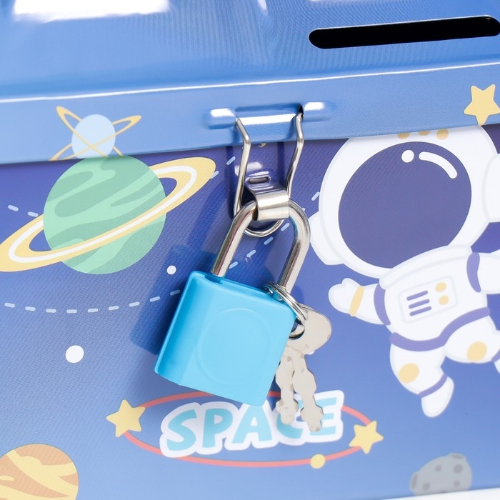 Копилка металл с замочком Копилка металл с замочком "Космические приключения" МИКС 12х9,5х10 см