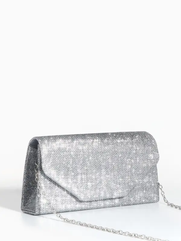 Сумка-клатч на магните, длинная цепь, цвет серебристый
