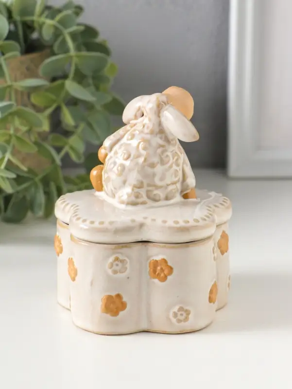 Шкатулка керамика "Кудряш бараш" беж 7,9х7,9х9,5 см