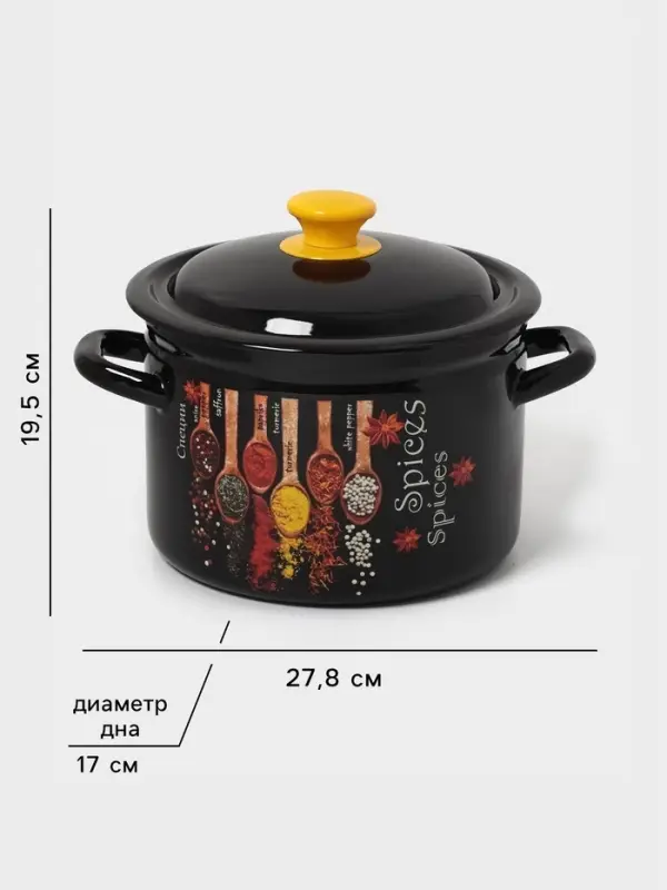 Кастрюля эмалированная &laquo;Карри&raquo;, 4 л, d=21.3 см, с крышкой, чёрная