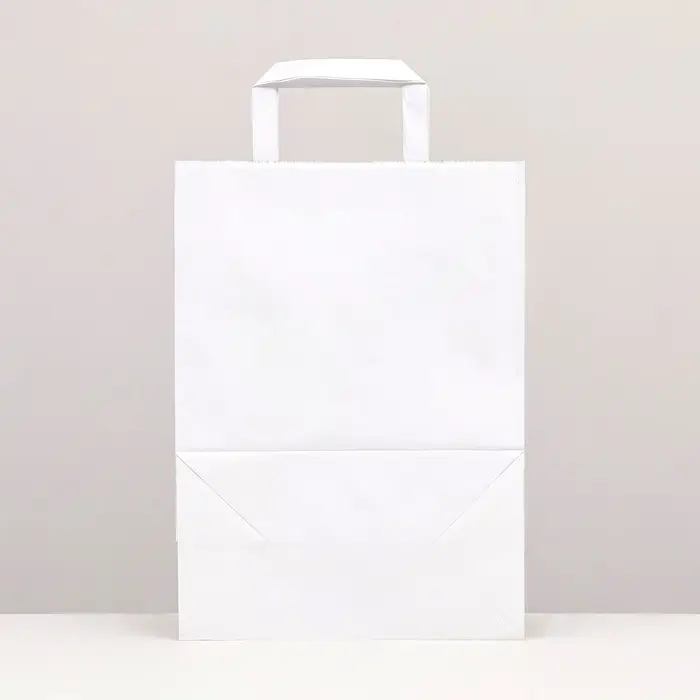 Пакет крафт без печати, белый, плоская ручка 22×12×25 см Пакет крафт без печати, белый, плоская ручка 22×12×25 см