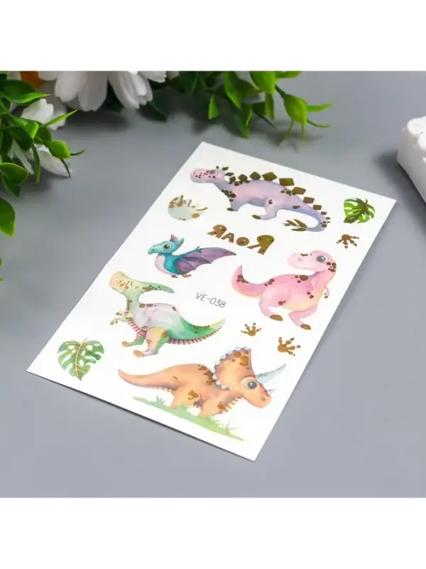 Переводные тату на тело цветные &laquo;Малыши динозаврики&raquo;, с золотом, 12&times;7.5 см, МИКС