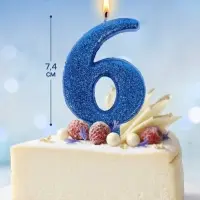 Свеча в торт &laquo;Соло. Цифра 6&raquo;, 8.2 см, синий блеск